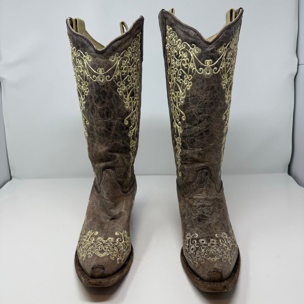 Corral Boots Women's 8.5 M Tan Bone Floral Embroidery Western Boot Rodeo Cowgirl - Picture 5 of 15